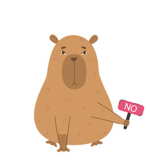 Capybara holding No banner vector illustration