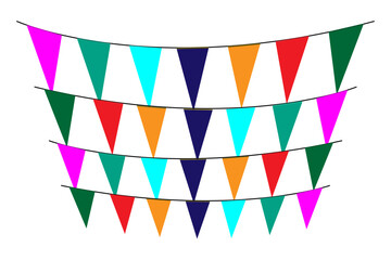 Obraz premium Greeting or Party invitation with carnival flag garlands with colorful hanging above.