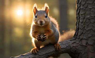 Schilderijen op glas squirrel eating nut © Prince