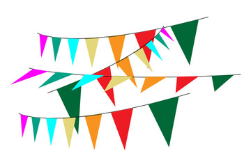 Greeting or Party invitation with carnival flag garlands with colorful hanging above.