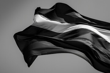 Bold black and white flag fluttering in the wind, symbolizing strength and unity.