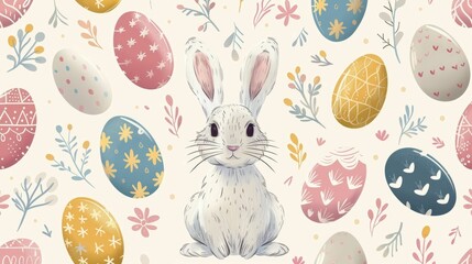 bunnies amidst pastel Easter eggs, a deliciously cute doodle pattern wallpaper