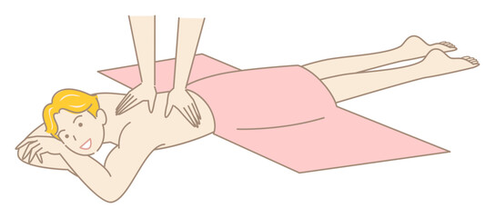 うつ伏せに寝てマッサージを受けている裸の可愛い男性 シンプル イラスト ベクター