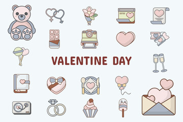 Valentine Day Lineal Color Vector Illustration Icon Sticker Set Design Materials