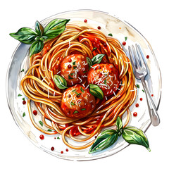 spaghetti and meatball:8, watercolor, simple, not complicated
