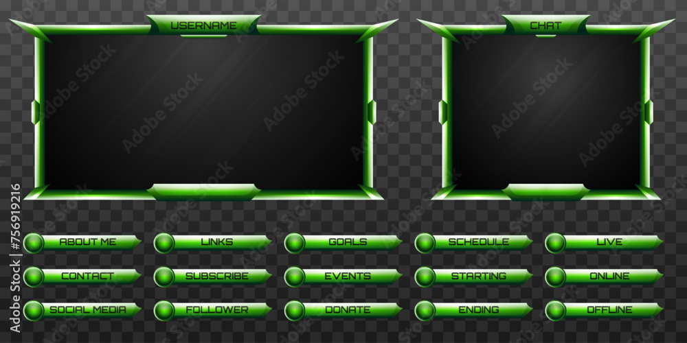 Poster abstract style green stream overlay frame and gui alert banners for gaming and live video streaming