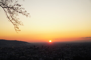 sunset over the city view in Freiburg im Breisgau, Germany