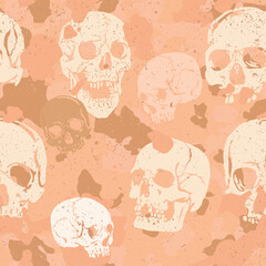 Seamless colorful grunge vector camouflage pattern with human skulls incorporated - 756920094