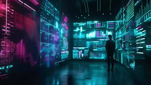 Holographic representations of different companies and their ets allowing traders to visualize their portfolios and make informed decisions.