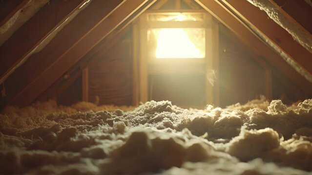 Peering through the opening one can see insulation and rafters lining the attic.