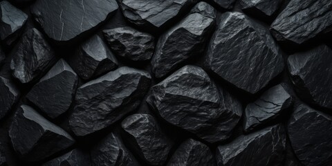 Black abstract background. Dark rock texture. Black stone background with copy space for design
