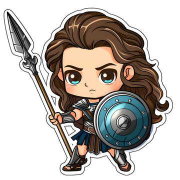 Achilles with shield and spear cute sticker | High Quality | Transparent PNG