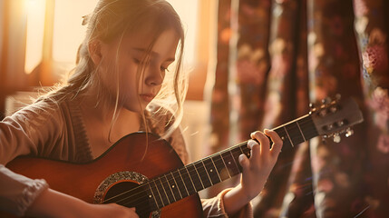 a girl playing guitar, generative Ai