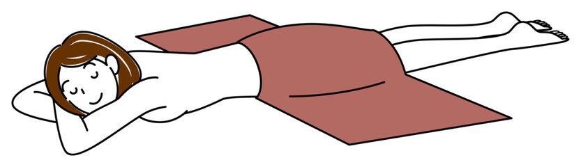 うつ伏せに寝てマッサージを待っている裸の可愛い女性 シンプル イラスト ベクター
Cute naked lady lying on her stomach waiting for a massage. Simple Illustration Vector