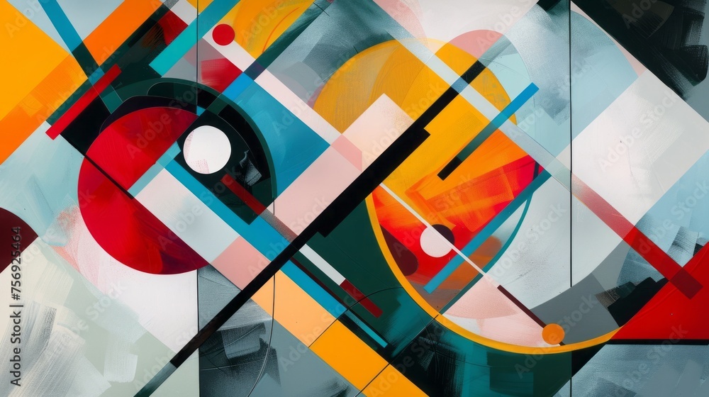 Aufkleber dynamic geometric composition of abstract background with vibrant colors and shapes