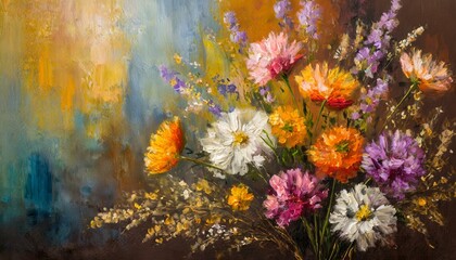 Obraz na płótnie Canvas Blossoming Symphony: A Vibrant Oil Painting of Abstract Flowers