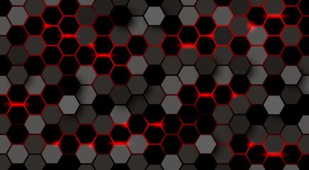 Abstract hexagon with red light background vector illustration - 756927296