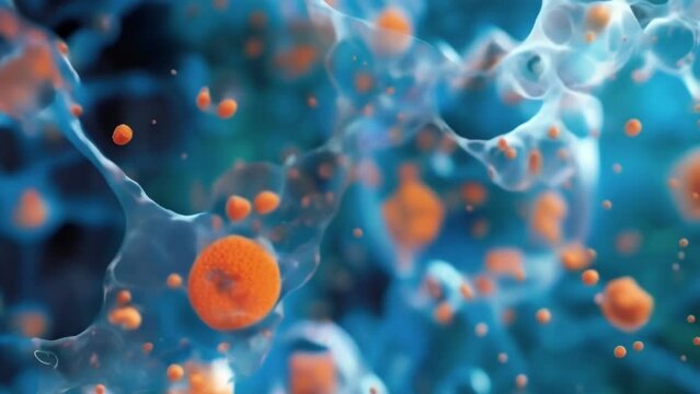 An enlarged view of a nanocomposite material a combination of synthetic polymers and nanoparticles. This strong and lightweight material could potentially be used in medical