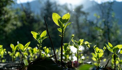 Emerging Life: Tender Green Shoots Reaching for the Sun's Warm Embrace"