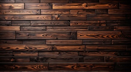 Dark burnished wooden planks aligned horizontally, showcasing rich textures and patterns.