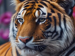 Fototapeta premium Captivating, high-quality image for the internet in 2024 featuring a detailed and vibrant tiger. Integrate trending or culturally relevant elements, emphasizing colors, composition Generative AI