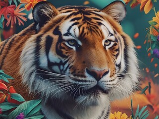 Captivating, high-quality image for the internet in 2024 featuring a detailed and vibrant tiger. Integrate trending or culturally relevant elements, emphasizing colors, composition Generative AI