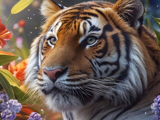Captivating, high-quality image for the internet in 2024 featuring a detailed and vibrant tiger. Integrate trending or culturally relevant elements, emphasizing colors, composition Generative AI