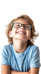Portrait of a smiling little boy wearing glasses isolated on white background