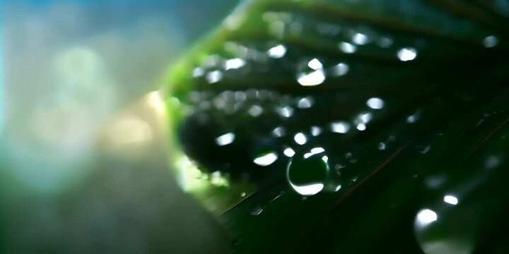 background. vortex Beautiful sunlight. with background blurred on drop rain with leave Green
