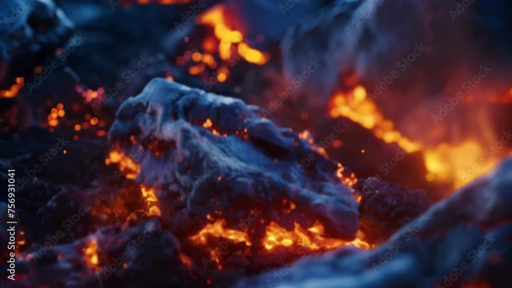 Poster a closeup of hot rocks and molten lava representing the intense heat source that geothermal energy i