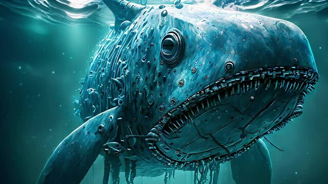deep sea monster blue whale, fantastic inhabitants of the deep ocean. deep sea monsters. Generative AI