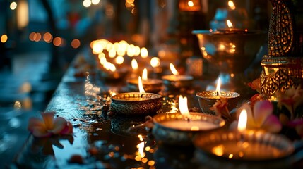 Indian fire festival Diwali, close-up candle, fire in stand
 - obrazy, fototapety, plakaty