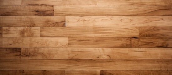 A closeup photo of a brown hardwood floor with beige tints and shades. The rectangular wooden planks show the natural beauty of the wood stain