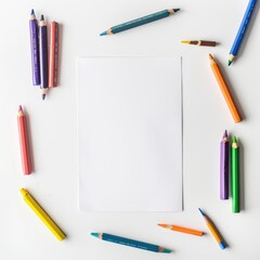 Blank white paper on a white desk with green leaf For mockupyr2'.