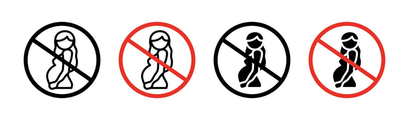 Forbidden Pregnant Icon Set. Danger Alcohol during pregnancy vector symbol in a black filled and outlined style. Maternity Health Caution Sign.