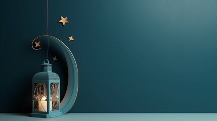 Banner for Ramadan Kareem background, showcasing Islamic greeting cards against a blue backdrop with moons and lanterns.