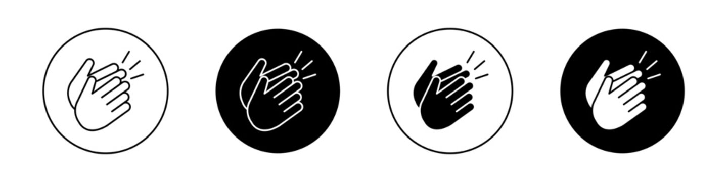 Clapping Hands Icon Set. Congratulation and Cheers Hands Applaud vector symbol in a black filled and outlined style. High Five Hand Sign.
