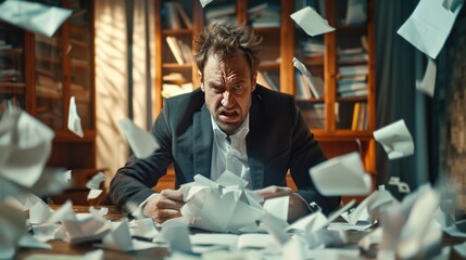 Frustrated Businessman in a Fit of Anger - obrazy, fototapety, plakaty