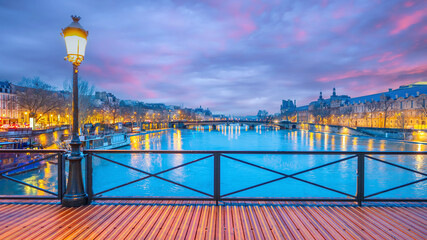 Pont des Arts bridge in Paris France and the River Seine