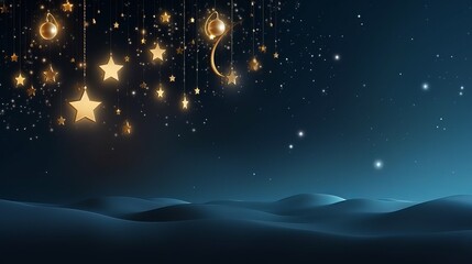 Eid Mubarak background featuring moons, stars, and radiant light, celebrating the holy month of Ramadan Kareem.