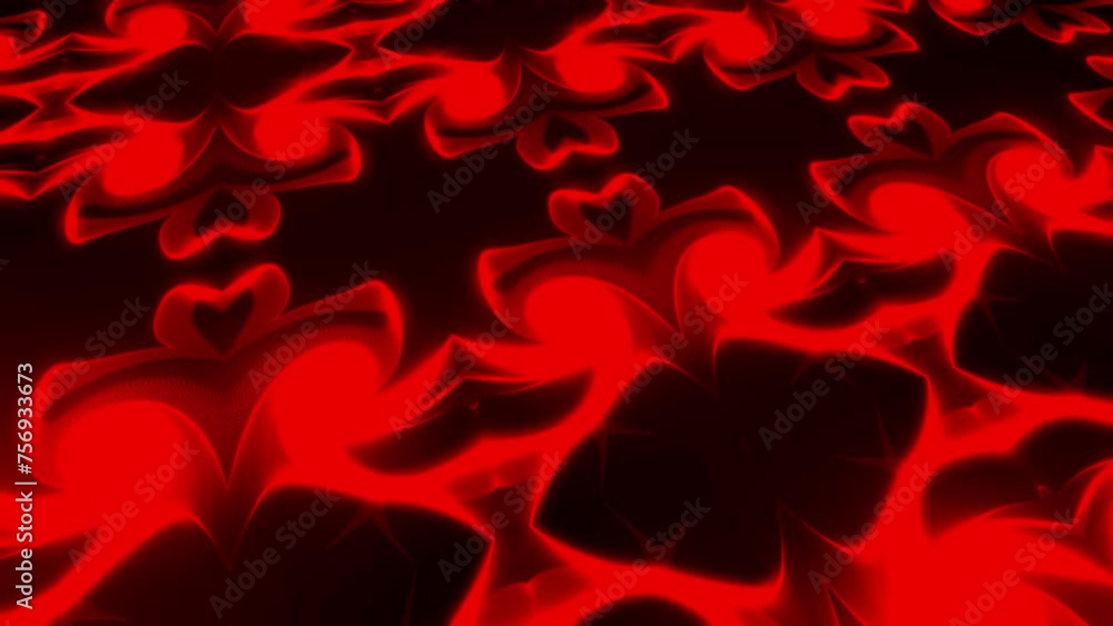 Poster animation of glowing art nouveau style repeating red pattern on black background