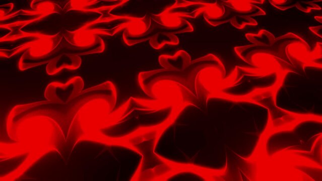 Animation of glowing art nouveau style repeating red pattern on black background