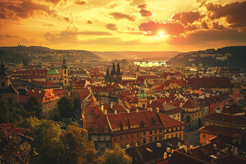 Fototapeta na wymiar old europe city at sunset