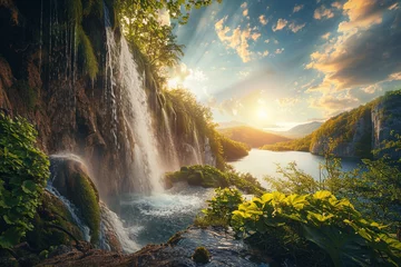 Foto auf Leinwand exotic waterfall in the mountains © Adeel  Hayat Khan