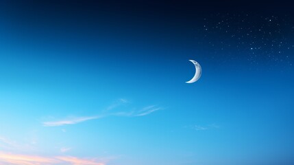 Obraz na płótnie Canvas Morning serenity: a crescent moon against a clear blue sky, capturing the peacefulness of dawn.