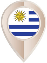 Obraz premium Uruguay flag, location pin, location pointer