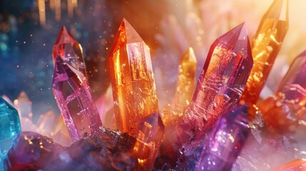 Magic fantasy crystal stones coming to life in 3D render animation.