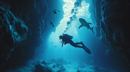 Fototapeta na wymiar Swim underwater or dive and explore the sea. Beautiful sea view with various fish
