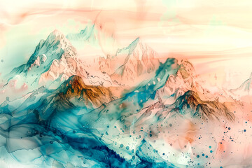 abstract painting of mountains made using alcohol ink technique