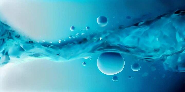 banner. nature summer Trendy background. sunlight in waves Water bubbles. splashes with texture surface water clear colored liquid Blue